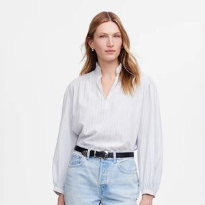 NWT Madewell ruffled long sleeve top striped blue/white sz xxs 100% cotton